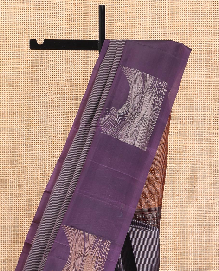 Grey Mayuri Lite Silk Mix Saree, Sparsely Sparkled with Stripes All Over Its Body, Complemented by a Contrast Border of Wave Designs, Intricately Designed Pallu, and Paired with a Contrast Blouse