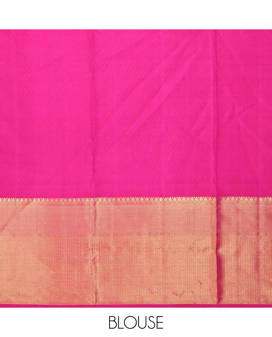 Red pure silk half-saree, jacquard skirt, contrast border of thilakam, mayil kann and vanki designs, and contrast zari design blouse, and jaal dhavani