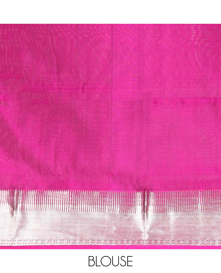Green motifs venkatagiri silk saree with contrast temple border & floral jaal design pallu