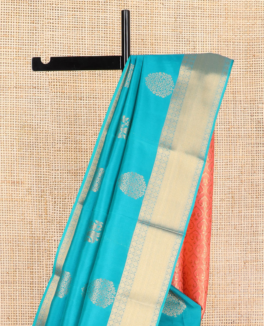 Blue floral buttas vasundhara elite silk saree with contrast zari design border & ogee design pallu
