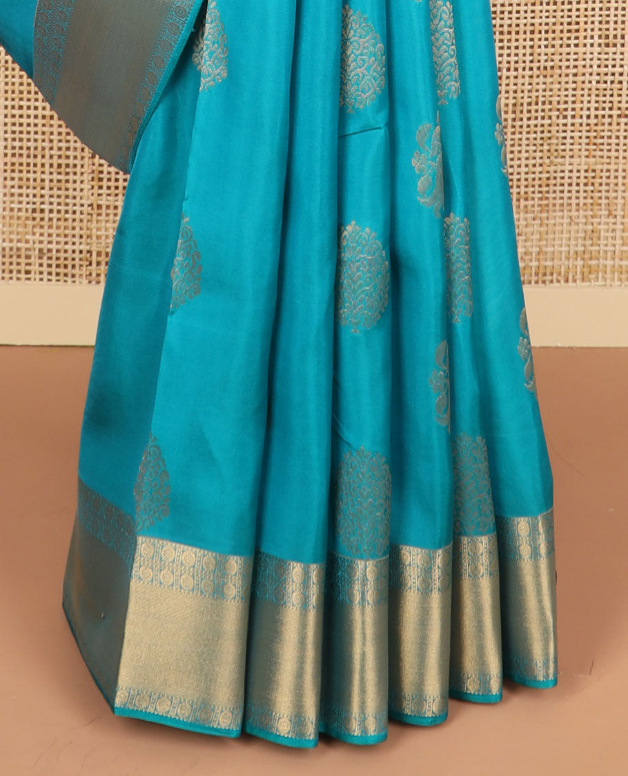 Blue floral buttas vasundhara elite silk saree with contrast zari design border & ogee design pallu