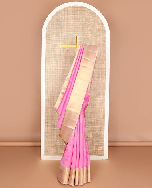 Pink zari buttas Vasundhara silk mix saree, contrast traditional zari border & pallu of intricate designs