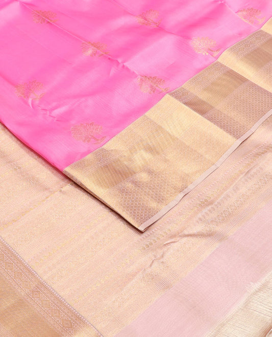 Pink zari buttas Vasundhara silk mix saree, contrast traditional zari border & pallu of intricate designs