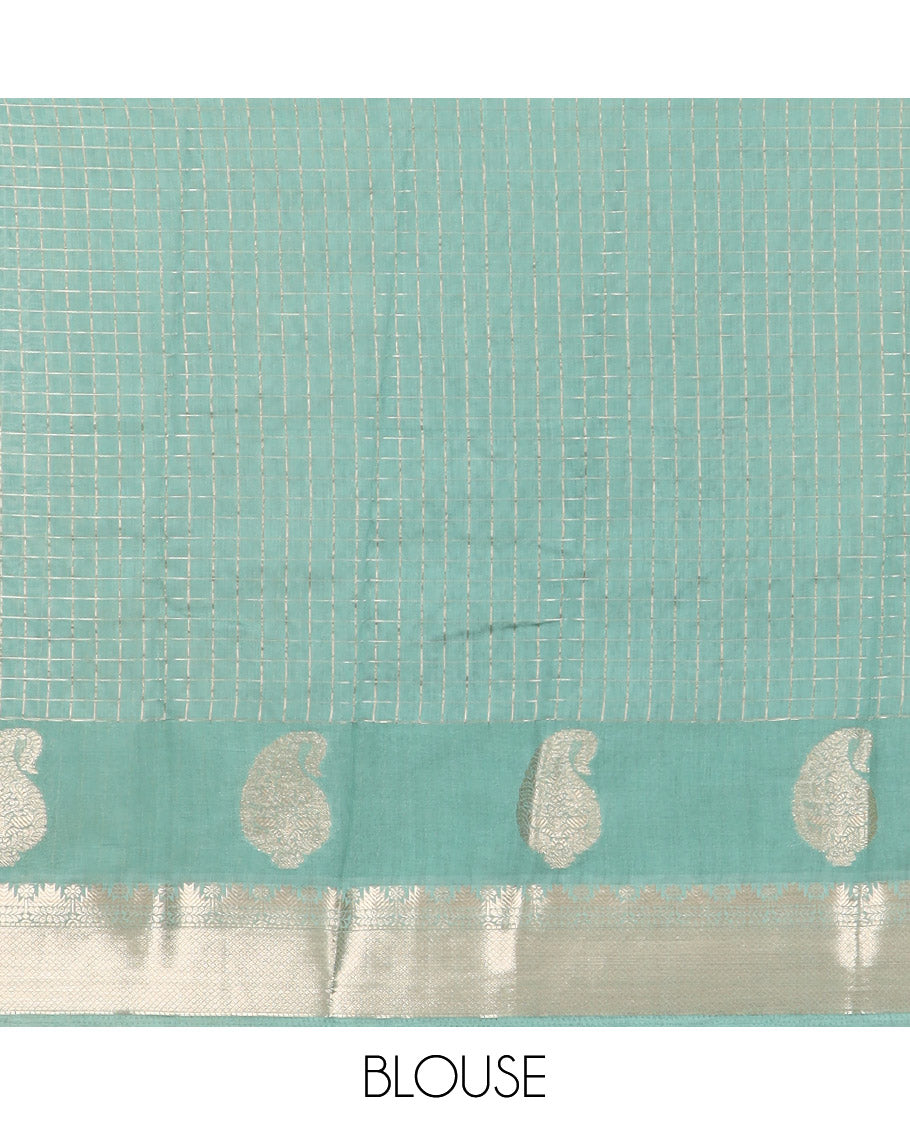 Red zari checked Assam silk saree, contrast traditional zari border of paisleys, and pallu of zari stripes