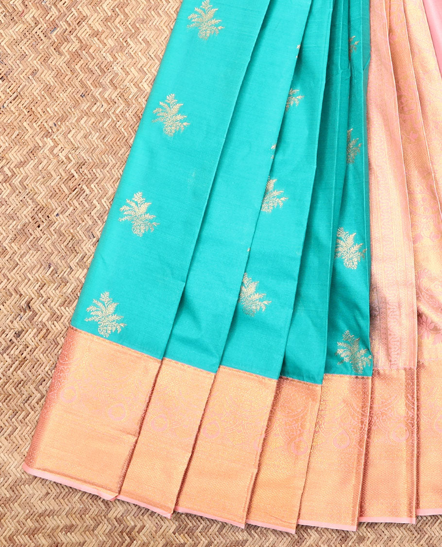 Blue Budget Silk Saree, Enlivened with Zari Buttas, Complemented by Contrast Traditional Zari Border, a Grand Pallu and a Contrast Blouse
