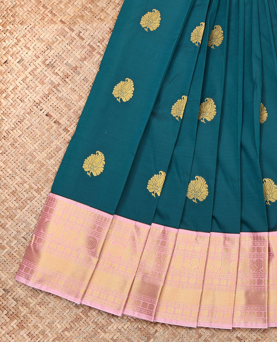 Blue Budget Silk Saree, Detailed with Zari Buttas, Contrast Traditional Zari Design Border, Grand Jaal Pallu, and a Contrast Blouse