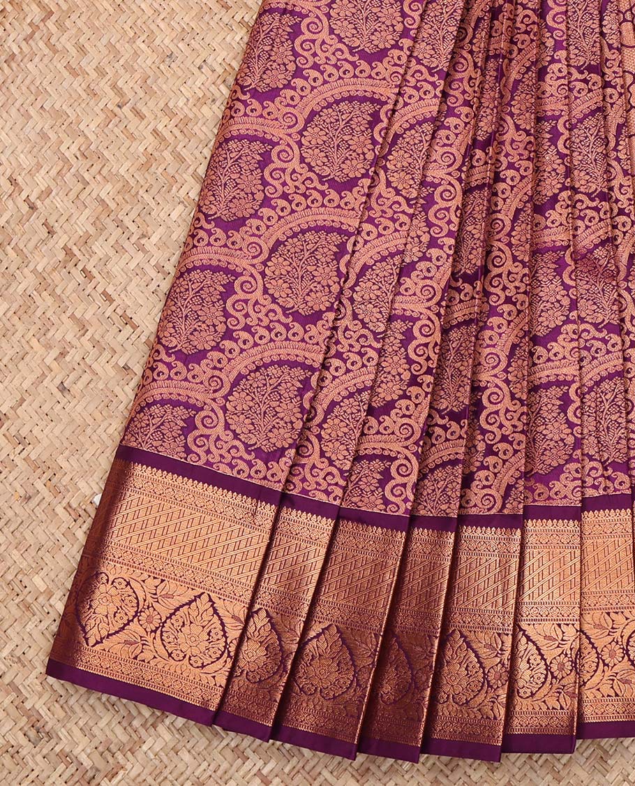 Purple Budget Silk Saree, Detailed with Jacquard Design, Highlighted by a Traditional Zari Border, Intricately Designed Pallu, and a Contrast Blouse