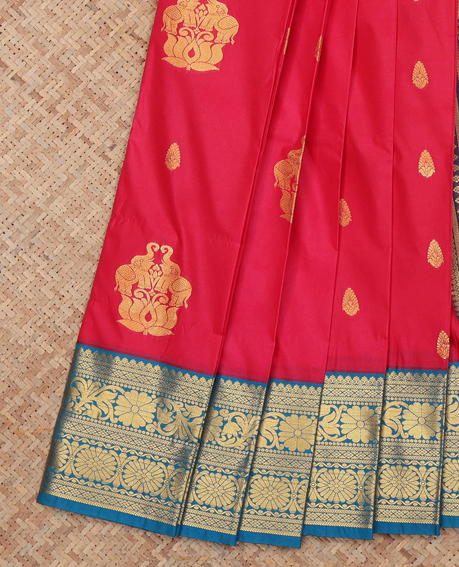 Red Budget Silk Saree, Crafted with Zari Buttas, a Contrast Traditional Zari Border, an Intricate Pallu and a Contrast Blouse