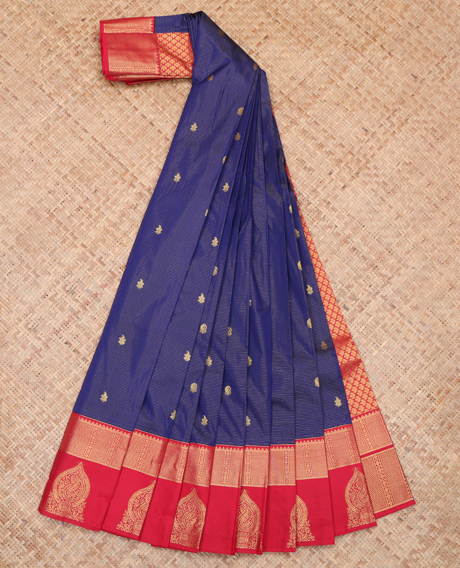 Navy Blue Zari Butta and Stripes Budget Silk Saree