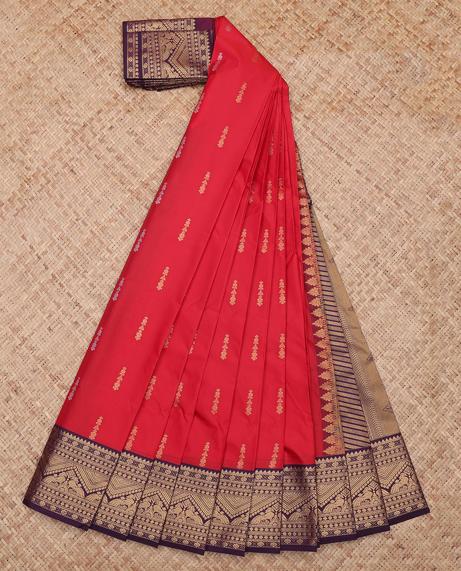 Red Zari Butta and Stripes Budget Silk Saree