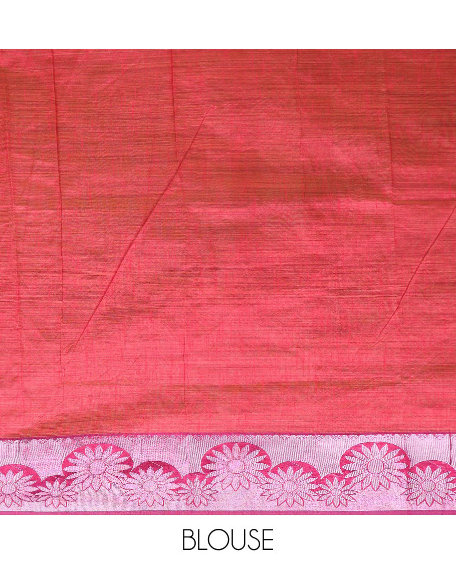 Parrot green kalamkari floral vine, and bird printed Andhra cotton saree, floral creeper zari border, and contrast printed pallu