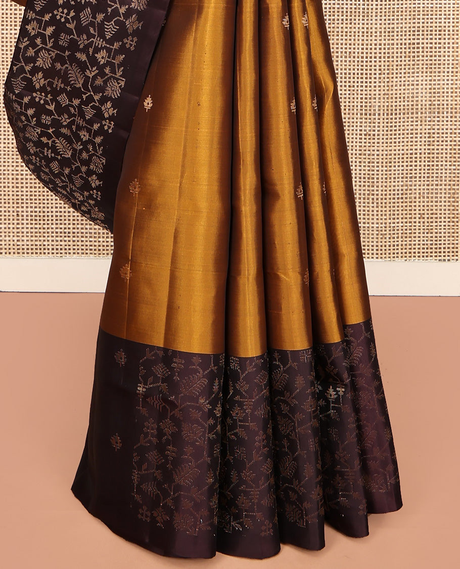 Mustard Mayuri Lite Silk Mix Saree, Subtly Sparkled with Buttas All Over Its Body, Complemented by a Contrast Border of Paithani-Style Floral Designs, Contrast Pallu of Intricate Designs, and Paired with a Contrast Blouse