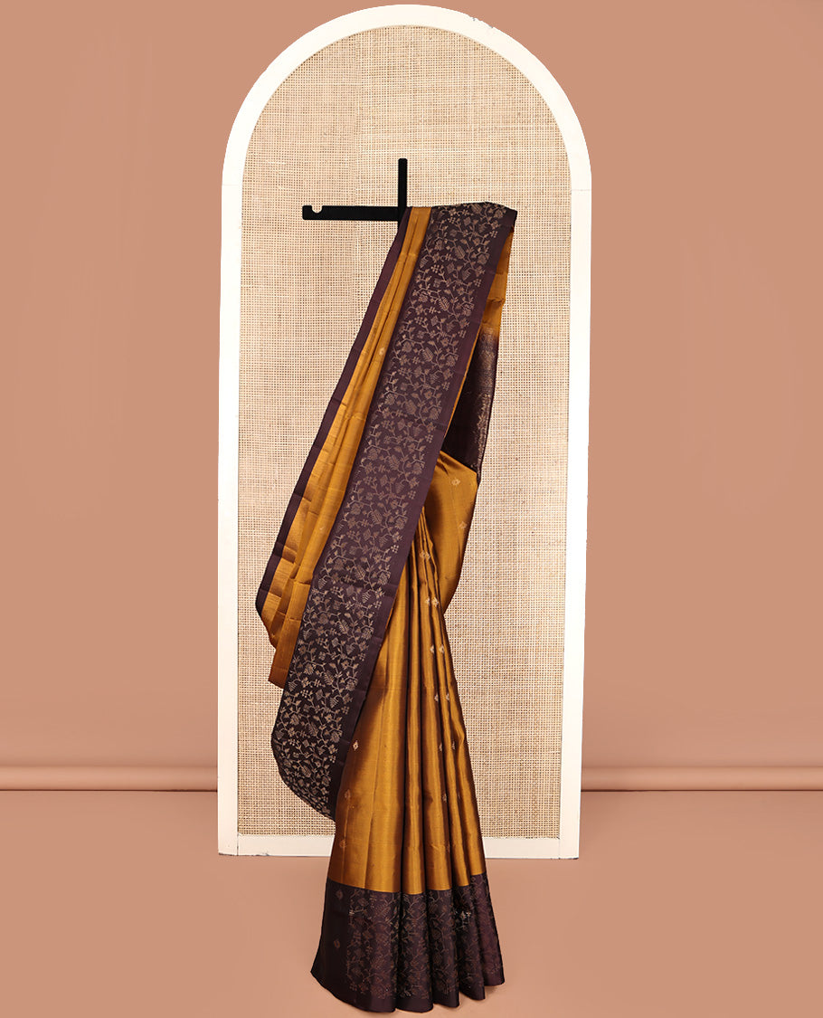 Mustard Mayuri Lite Silk Mix Saree, Subtly Sparkled with Buttas All Over Its Body, Complemented by a Contrast Border of Paithani-Style Floral Designs, Contrast Pallu of Intricate Designs, and Paired with a Contrast Blouse