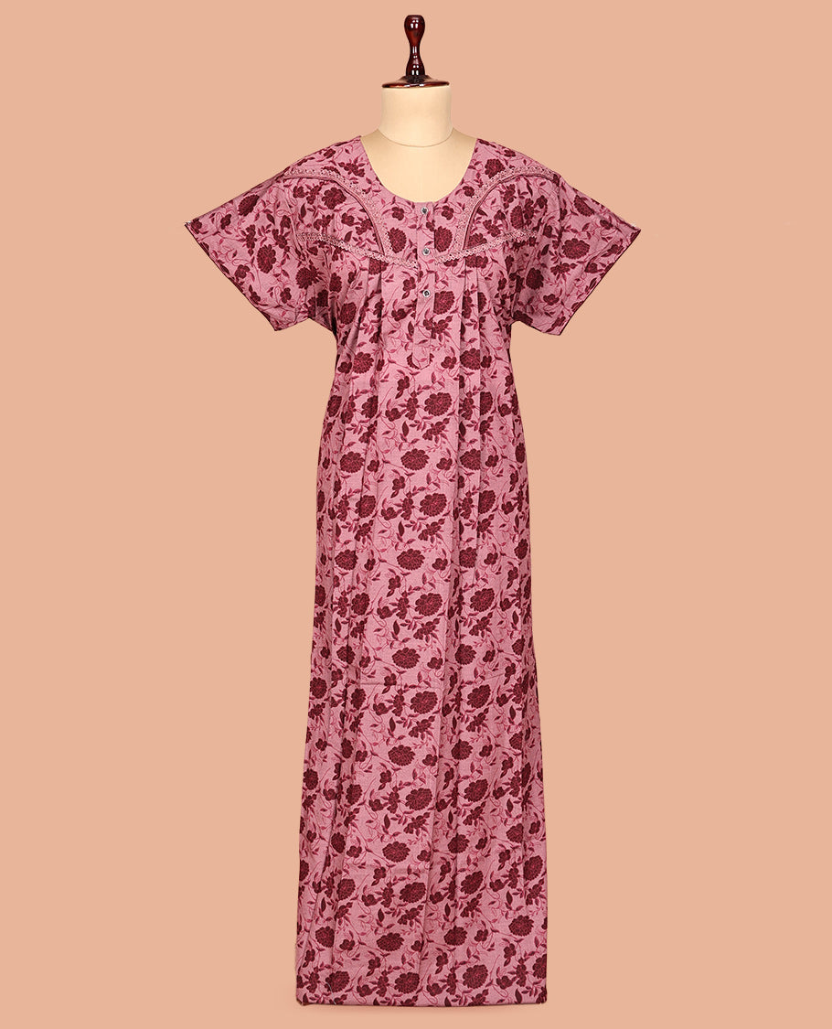 Pink Cotton-Blended Nighty