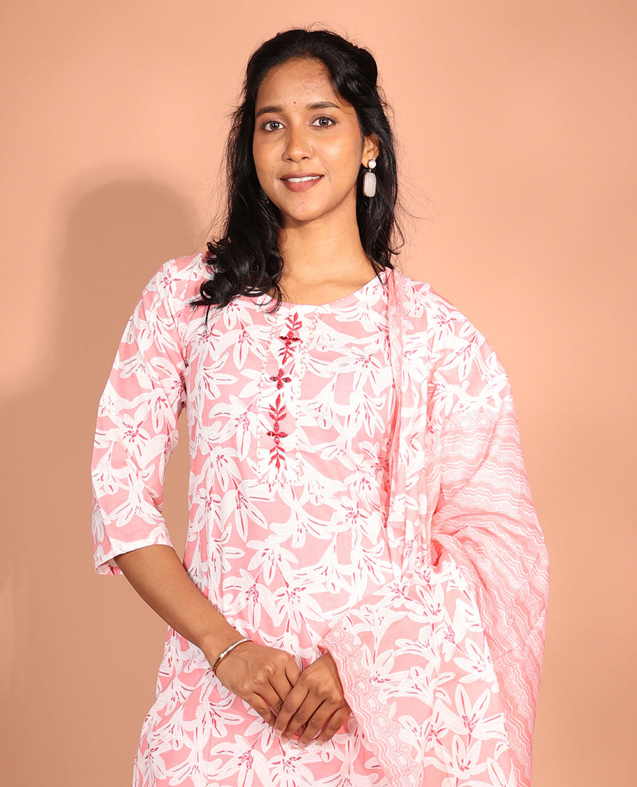 Pink Cotton Readymade Suit
