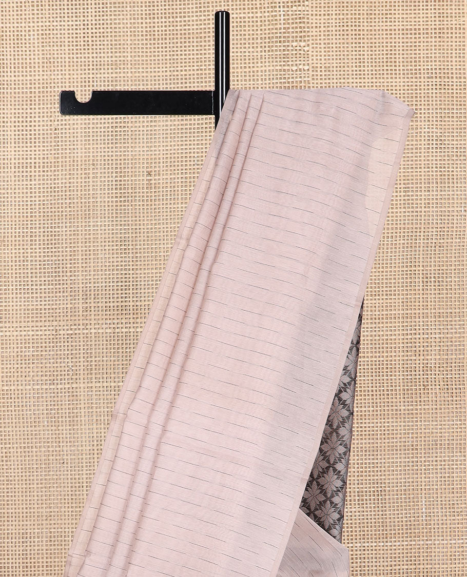 Borderless brown motifs silk cotton saree with floral design pallu