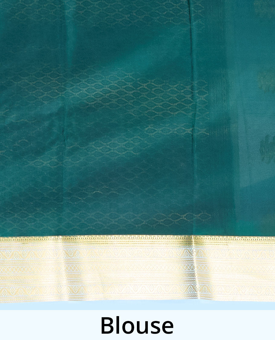 Baby blue zari buttas Mysore silk saree, contrast traditional zari design border & zari-rich jaal pallu
