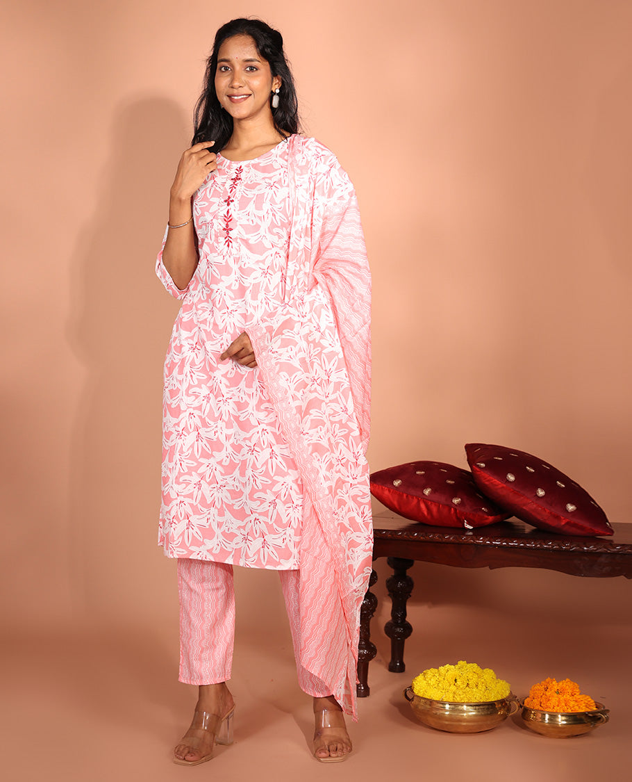 Pink Cotton Readymade Suit