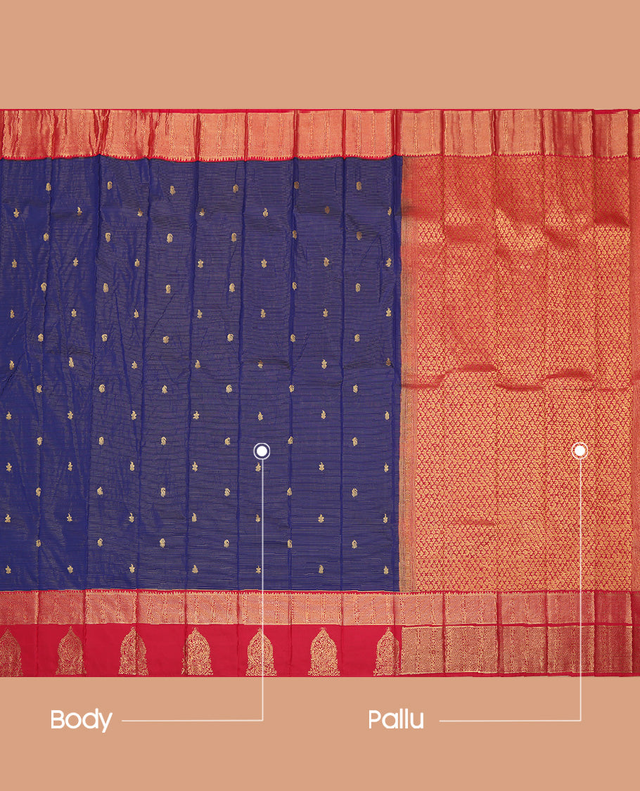 Navy Blue Zari Butta and Stripes Budget Silk Saree