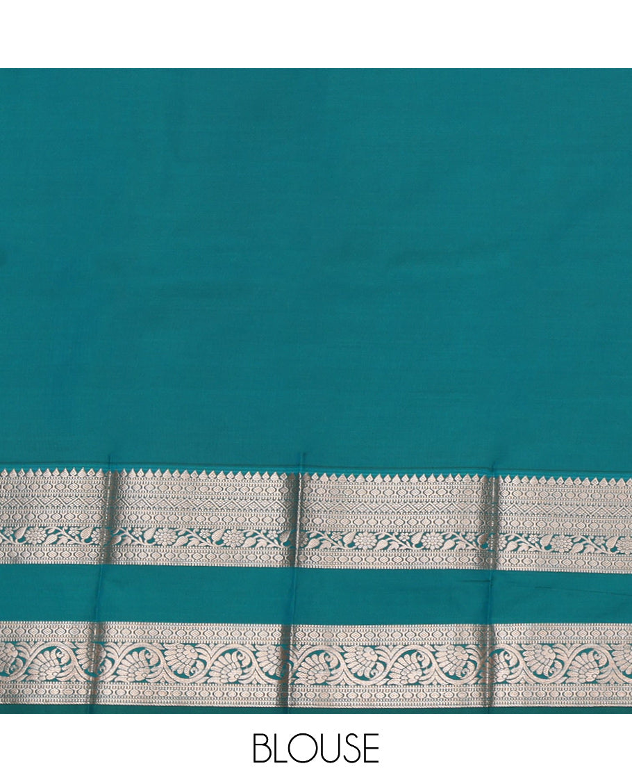Blue Budget Silk Saree, Sparsely Woven with Zari Buttas, Complemented by a Contrast Traditional Zari Border, Grand Pallu, and a Contrast Blouse