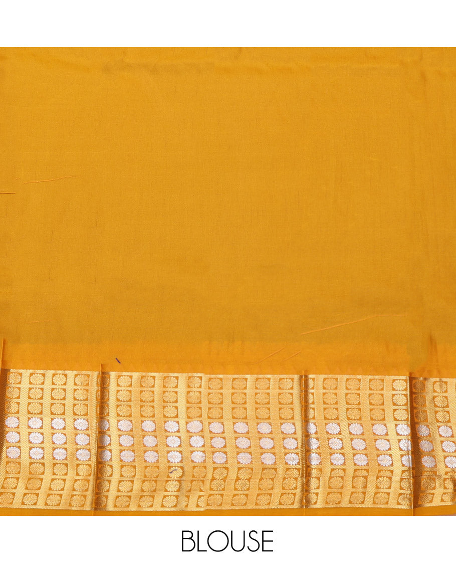 Blue Embossed Budget Silk Saree, Complemented by a Contrast Chakra Zari Border, Jaal Pallu, and Contrast Blouse