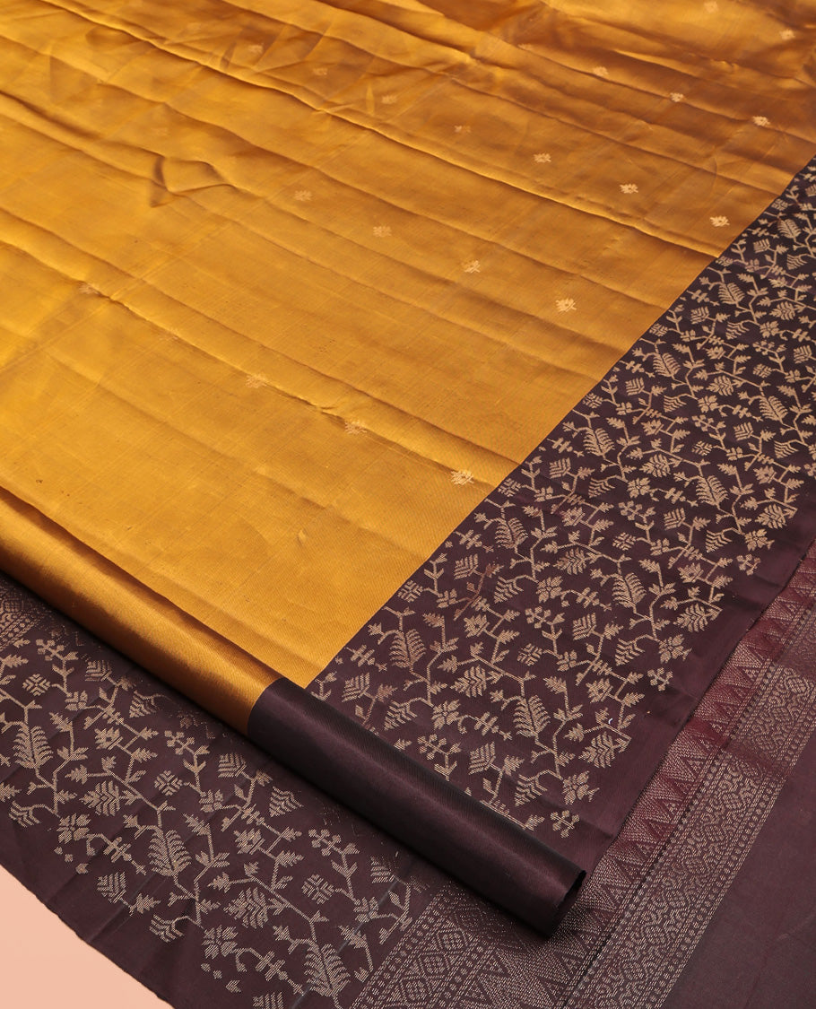 Mustard Mayuri Lite Silk Mix Saree, Subtly Sparkled with Buttas All Over Its Body, Complemented by a Contrast Border of Paithani-Style Floral Designs, Contrast Pallu of Intricate Designs, and Paired with a Contrast Blouse