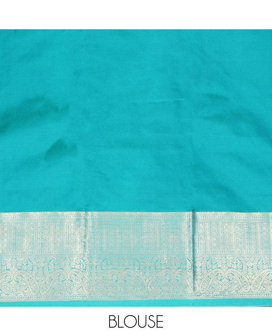 Dark blue floral design gift saree with contrast zari design border & floral design pallu