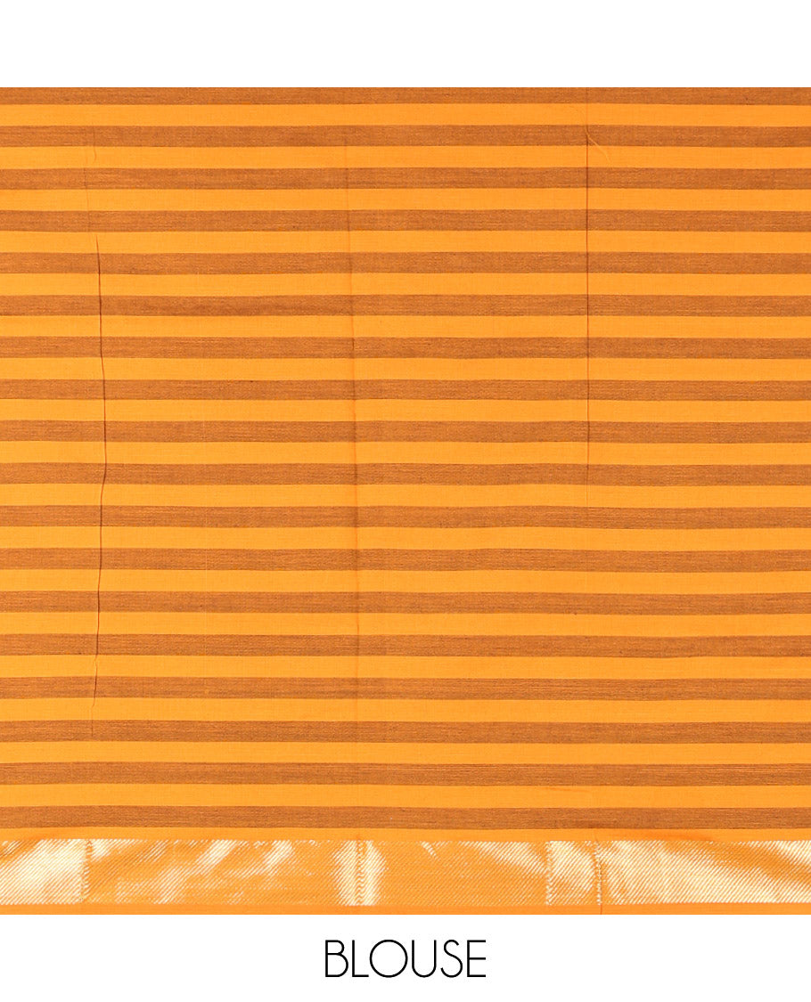 Multi-Color Medium-Checked Poly Cotton Saree, Highlighted by Zari Border, Pallu of Stripes, and Paired with a Contrast Blouse
