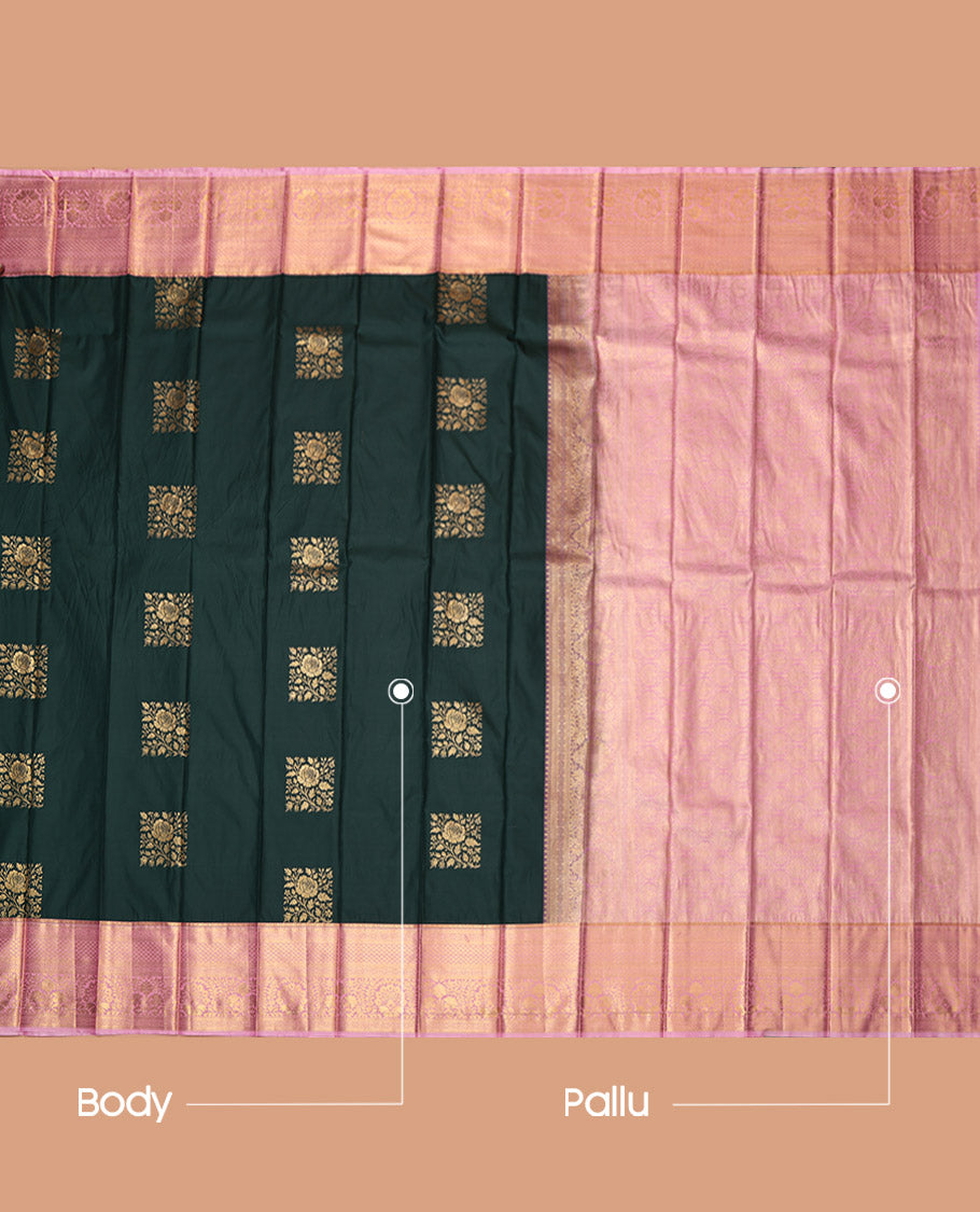 Green Budget Silk Saree, Mesmerized with with Zari Buttas, Contrast Traditional Zari Border, Grand Pallu, and a Contrast Blouse