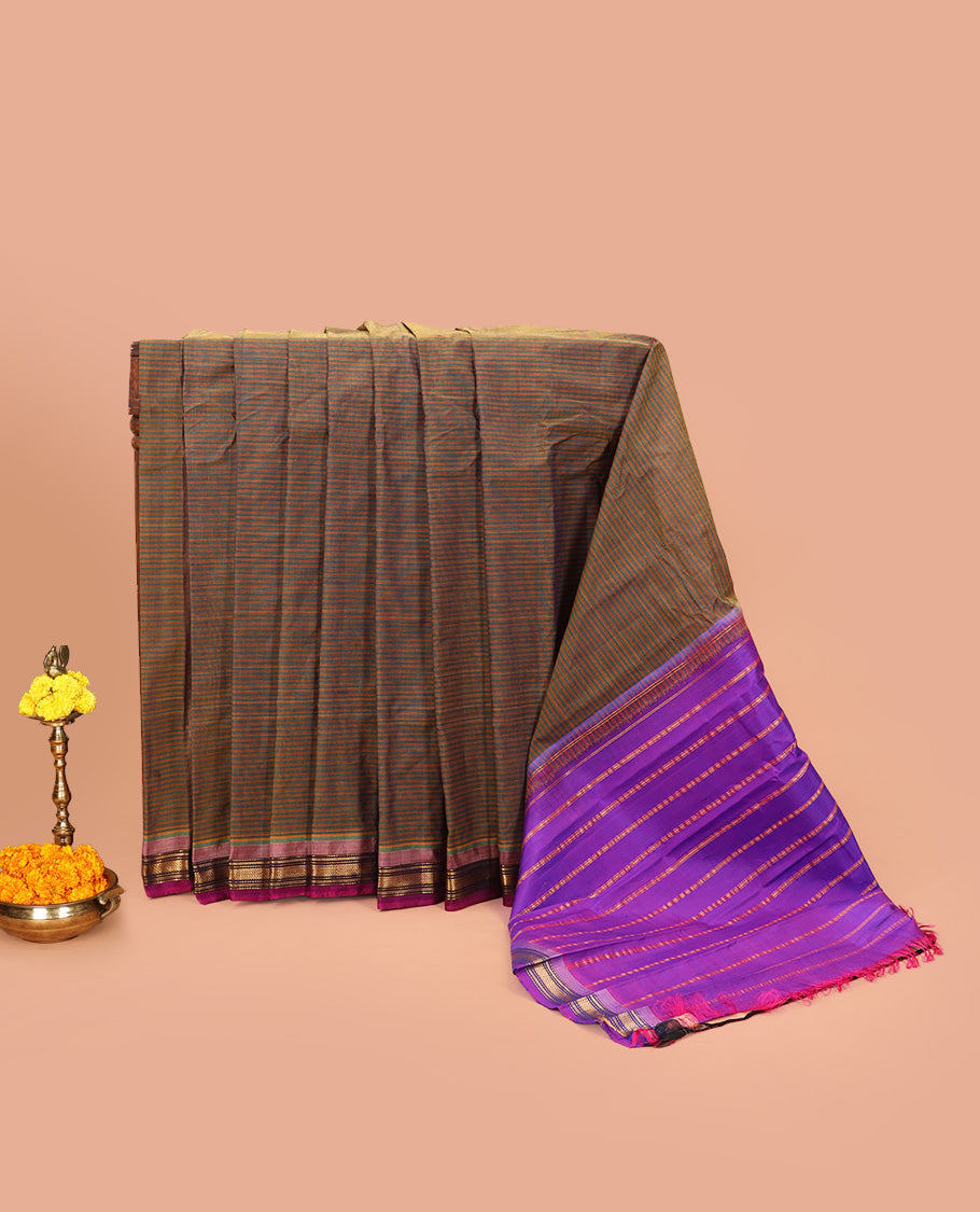 Brown Striped Gadwal Cotton Saree