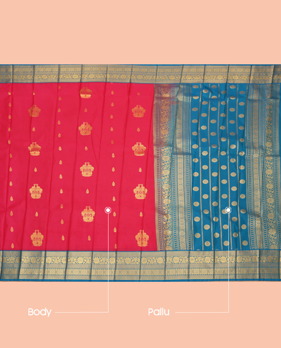 Red Budget Silk Saree, Crafted with Zari Buttas, a Contrast Traditional Zari Border, an Intricate Pallu and a Contrast Blouse