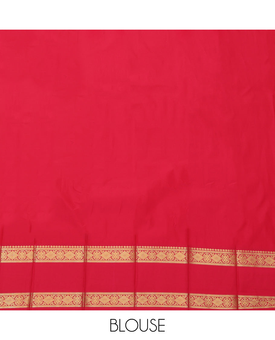 Lavender Budget Silk Saree, Crafted with Zari Buttas and Checks, Complemented by a Contrast Traditional Rettai Pettu Zari Border, Grand Pallu, and Contrast Blouse