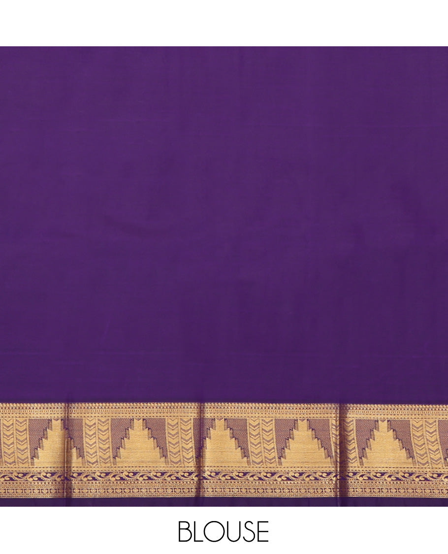 Blue Budget Silk Saree, Ornamented with Zari Buttas and Checks, Complemented by Contrast Traditional Zari Border, a Grand Pallu and a Contrast Blouse