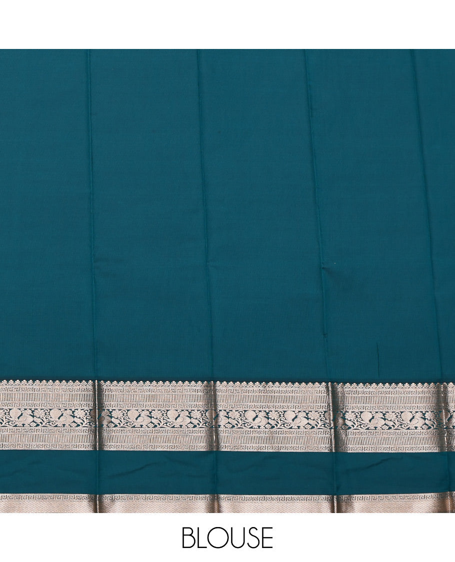 Violet Budget Silk Saree, Bedecked with Zari Buttas All Over Its Body, Complemented by a Contrast Traditional Zari Design Rettai Pettu Border, Intricate Pallu, and Paired with a Contrast Blouse