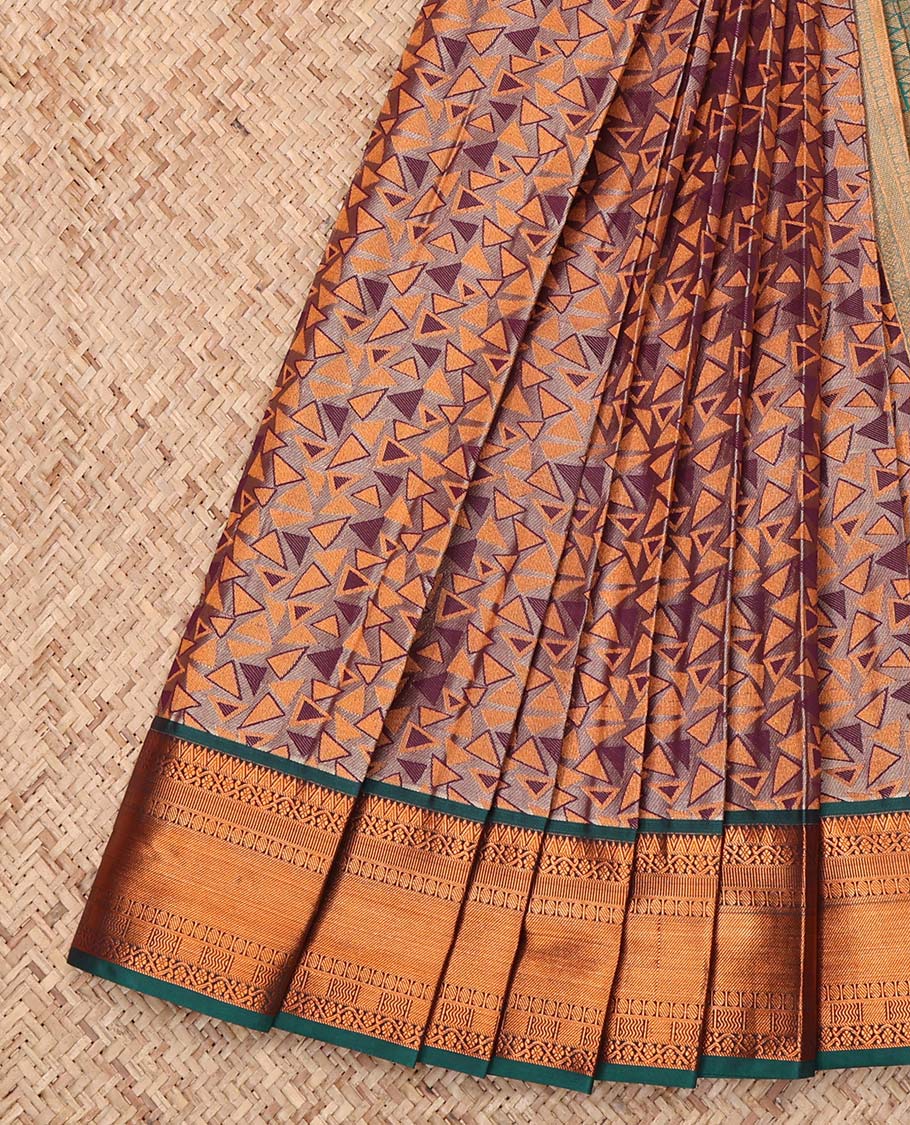 Brown Budget Silk Saree, Spotlighted with Triangle Design, Complemented by a Contrast Traditional Zari Border, Intricately Designed Pallu, and a Contrast Blouse