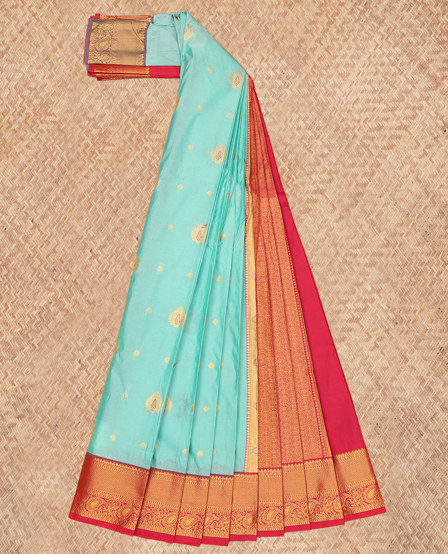 Blue Budget Silk Saree, Adorned with Zari Buttas, a Contrast Traditional Zari Border, Grand Pallu, and a Contrast Blouse