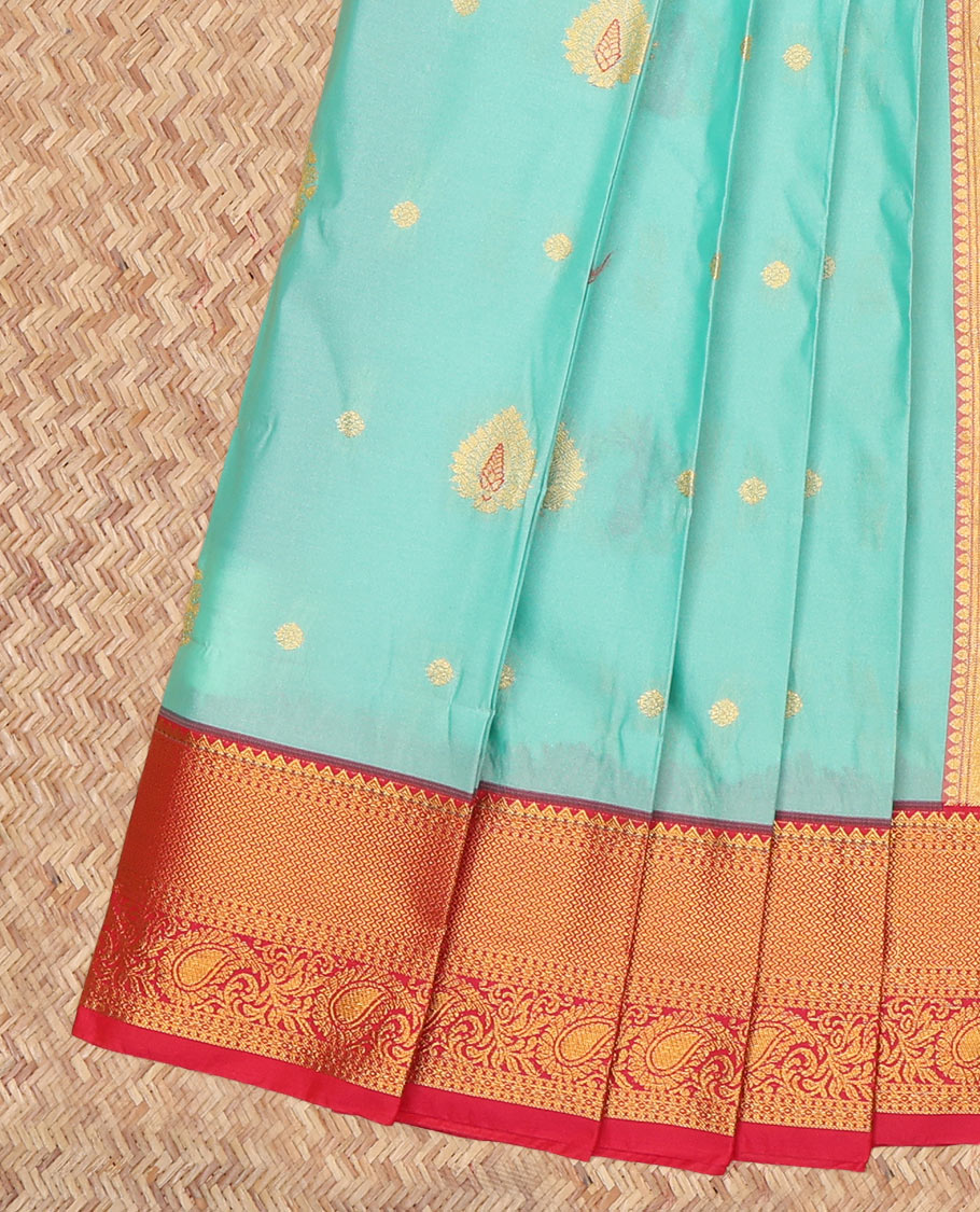 Blue Budget Silk Saree, Adorned with Zari Buttas, a Contrast Traditional Zari Border, Grand Pallu, and a Contrast Blouse