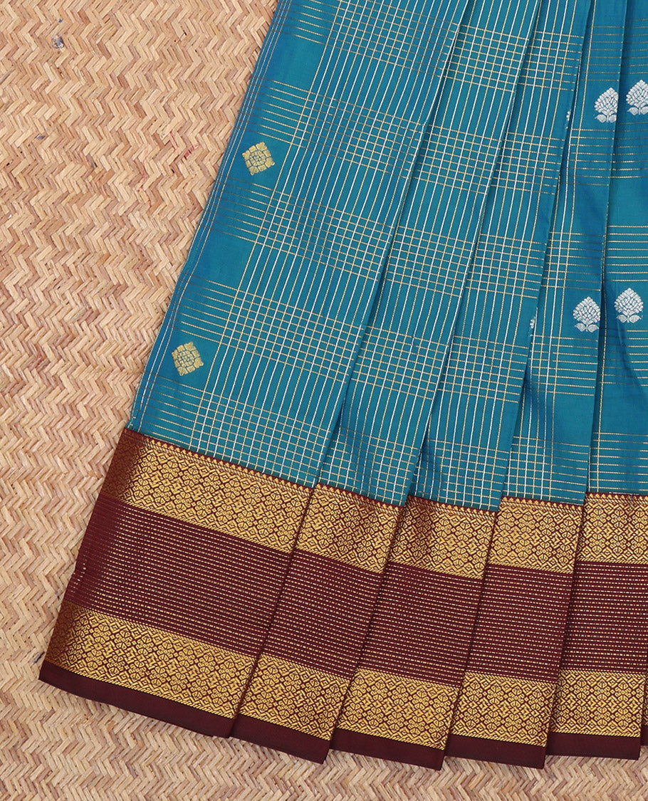Blue Budget Silk Saree, Meticulously Crafted with Zari Buttas and Checks, a Contrast Traditional Zari Border, Grand Pallu, and a Contrast Blouse