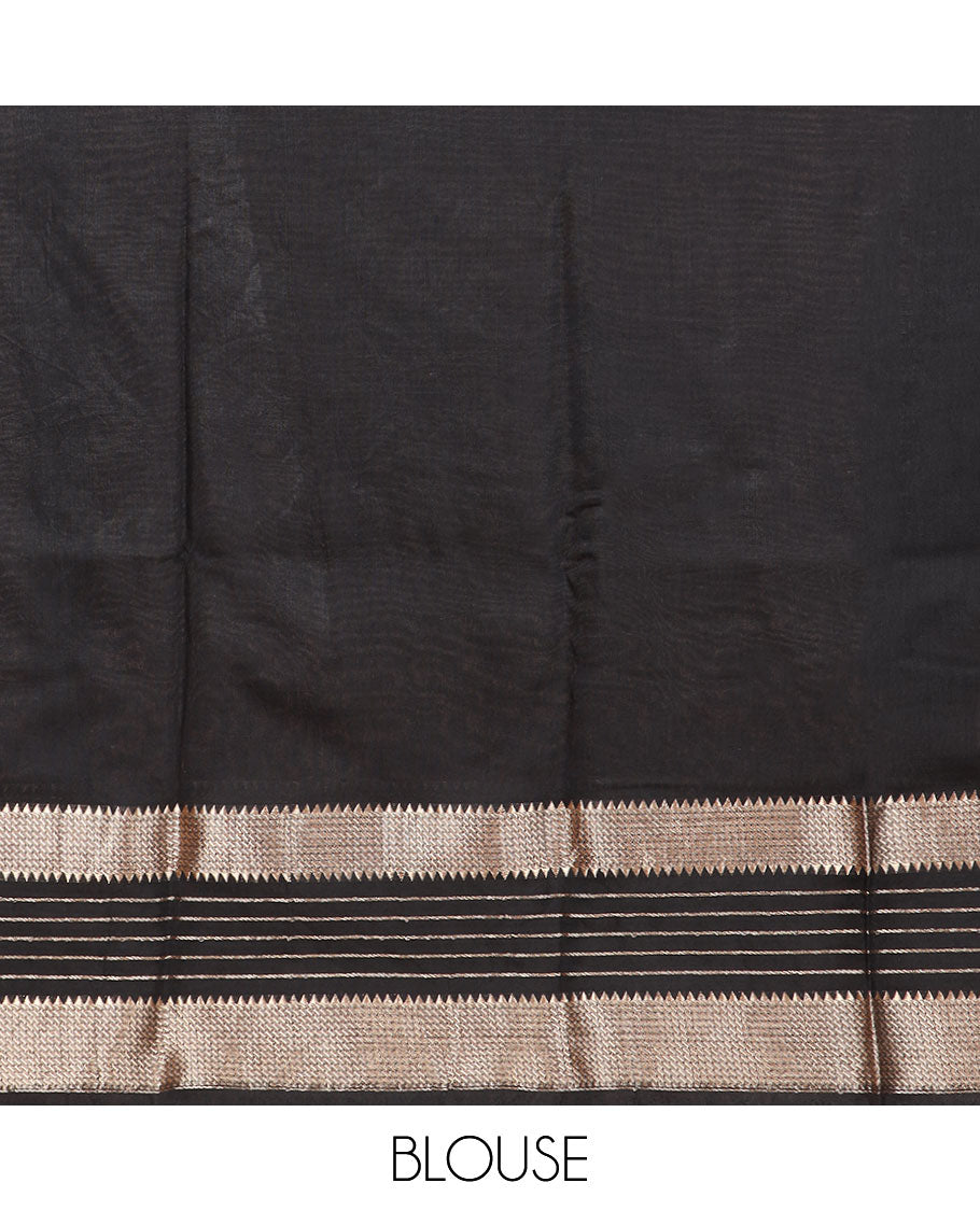 Grey plain assam silk saree, contrast traditional zari design border, and zari design pallu
