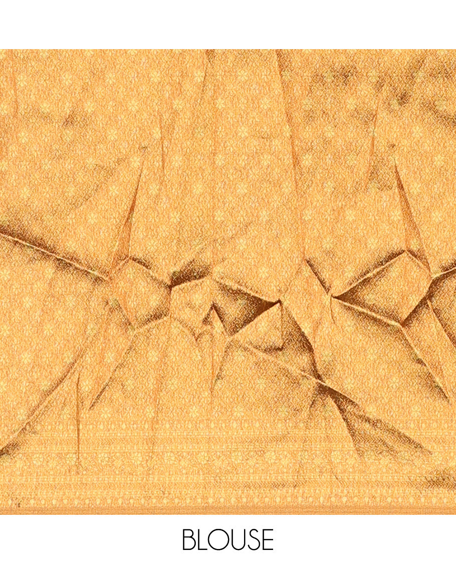 Brown art silk half-saree, sparsely design with contrast traditional motifs bordered skirt, contrast blouse, and traditional motif dhavani