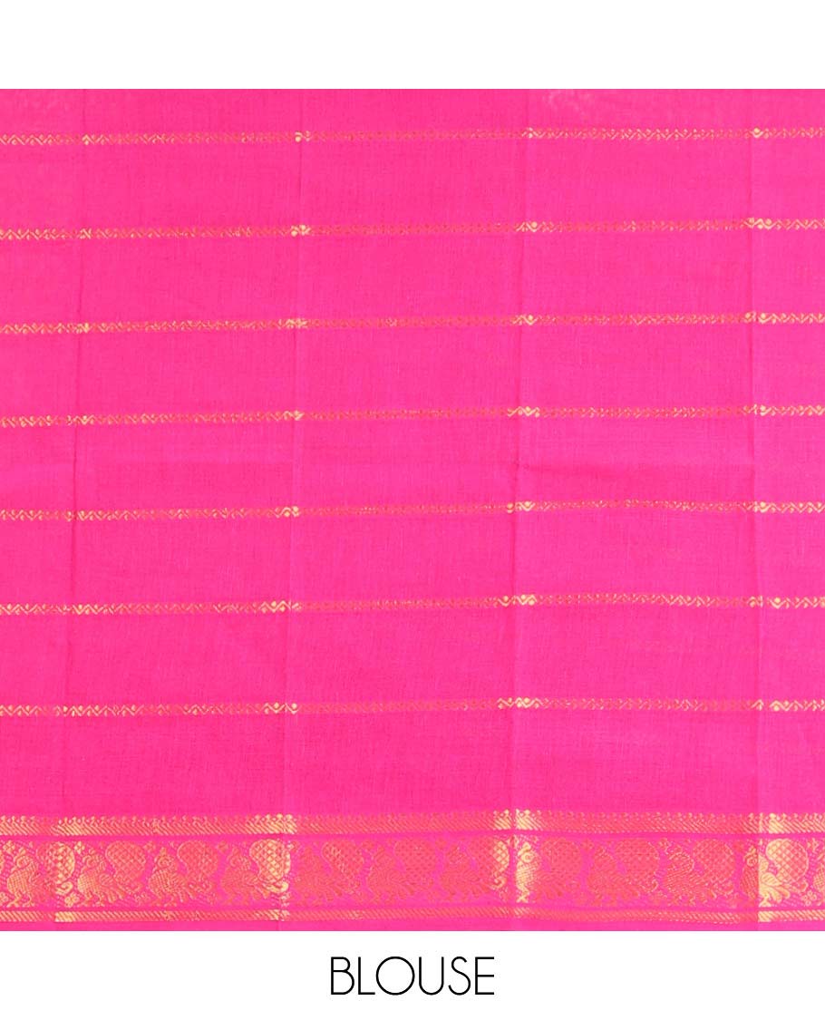 Bottle green zari striped Sungudi cotton saree, contrast rettai pettu traditional zari border & zari striped pallu