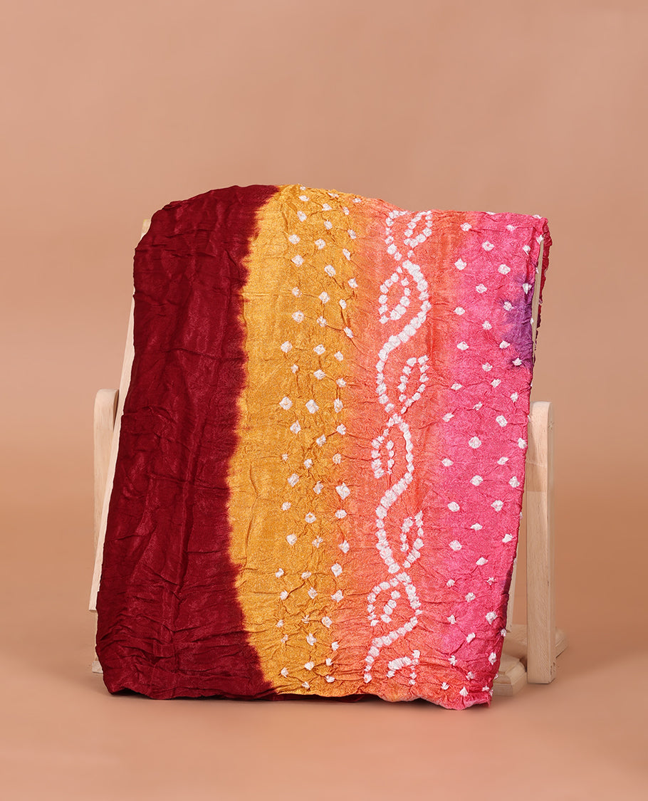 Borderless Red-Base Bandhani Dola Silk Saree