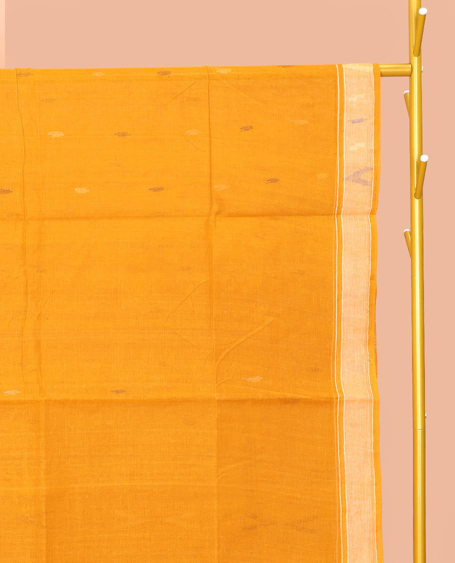Yellow Bengal Cotton Saree, Steeped with Thread Buttas, a Subtle Border, a Pallu of Stripes and Buttas, and a Matching Blouse