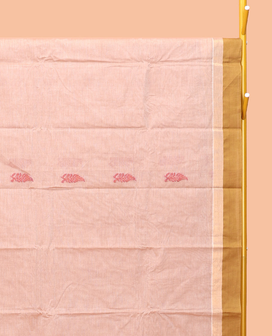 Sandal Kanchi Cotton Saree, Bedecked with Buttas, Complemented by a Contrast Border, Floral Pallu, and a Matching Blouse