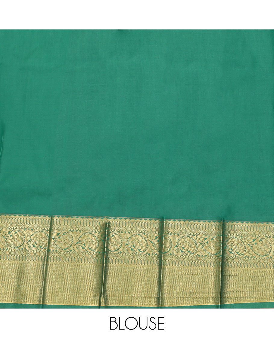 Red Budget Silk Saree, Adorned with Floral Buttas All Over Its Body, Complemented by a Contrast Traditional Zari Design Border, Pallu Steeped with Floral Designs, and Paired with a Contrast Blouse