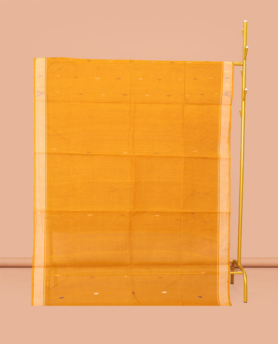 Yellow Bengal Cotton Saree, Steeped with Thread Buttas, a Subtle Border, a Pallu of Stripes and Buttas, and a Matching Blouse