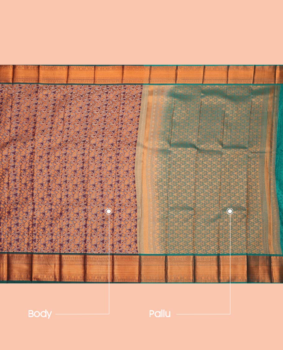 Brown Budget Silk Saree, Spotlighted with Triangle Design, Complemented by a Contrast Traditional Zari Border, Intricately Designed Pallu, and a Contrast Blouse
