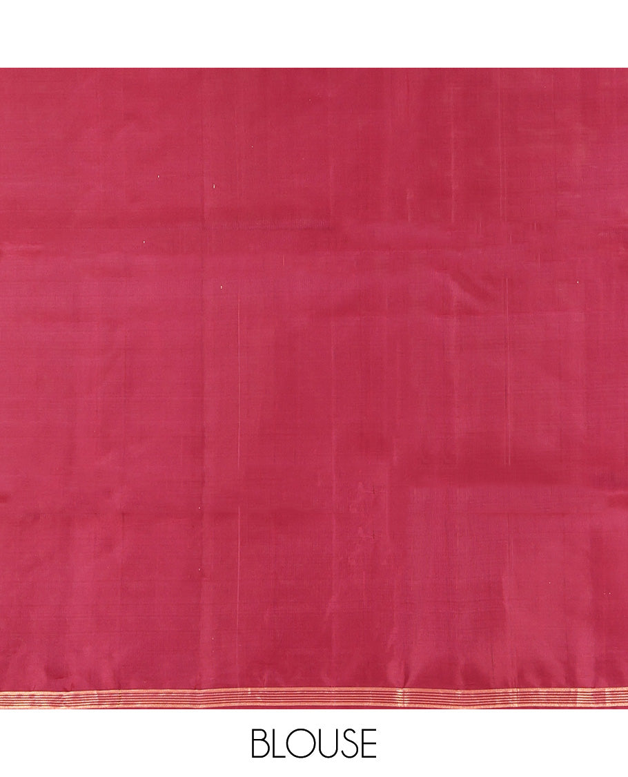 Orange Mayuri Lite Silk Mix Saree, Beautified with Muthu Stripes All Over Its Body, Complemented by a Contrast Border of Yaanai Designs, Pallu of Intricate Designs, and Paired with a Contrast Blouse