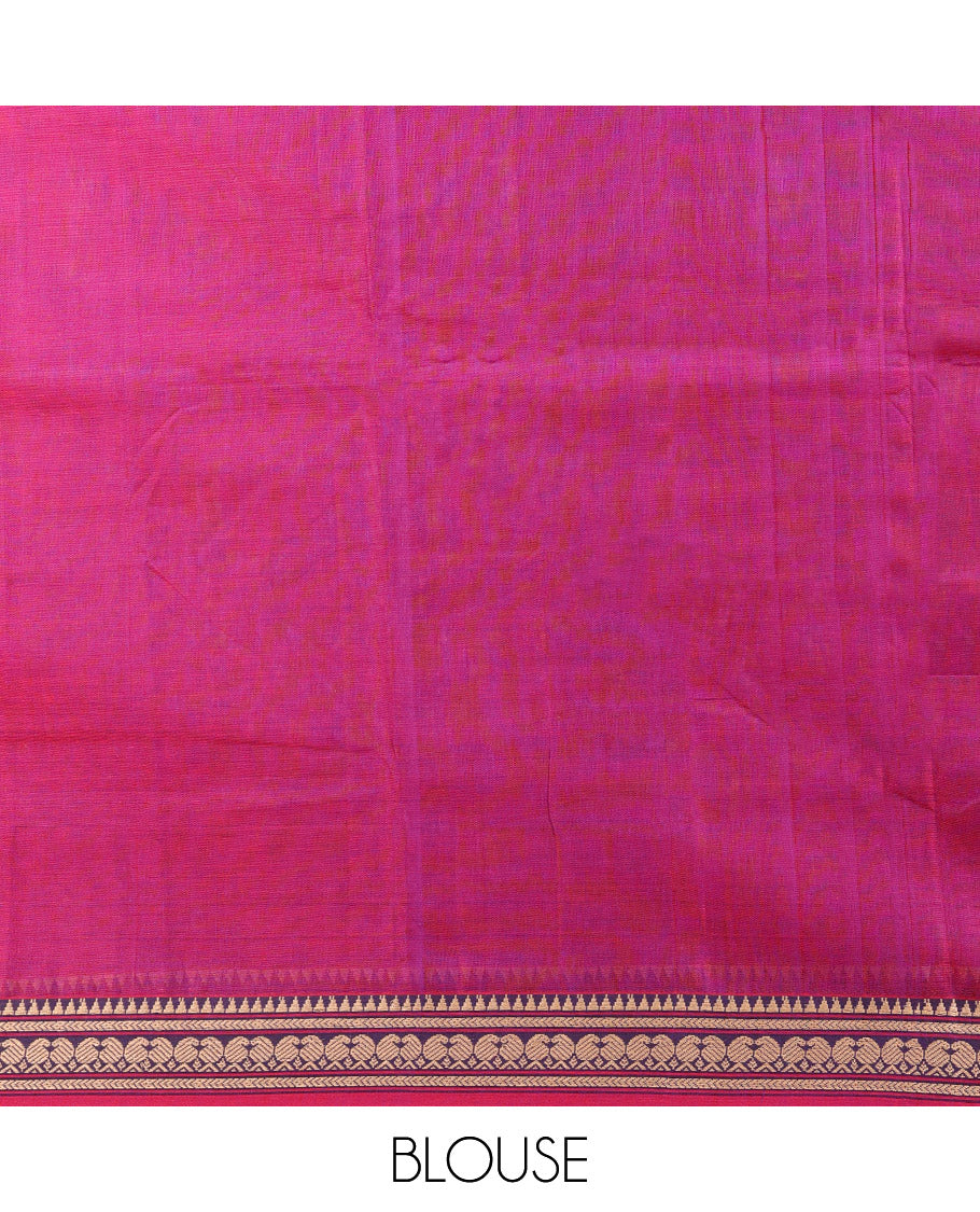 Magenta Plain Narayanpet Cotton Saree, Adorned with Traditional Motifs Thread Woven Border, Subtly Striped Pallu, and Paired with a Matching Blouse