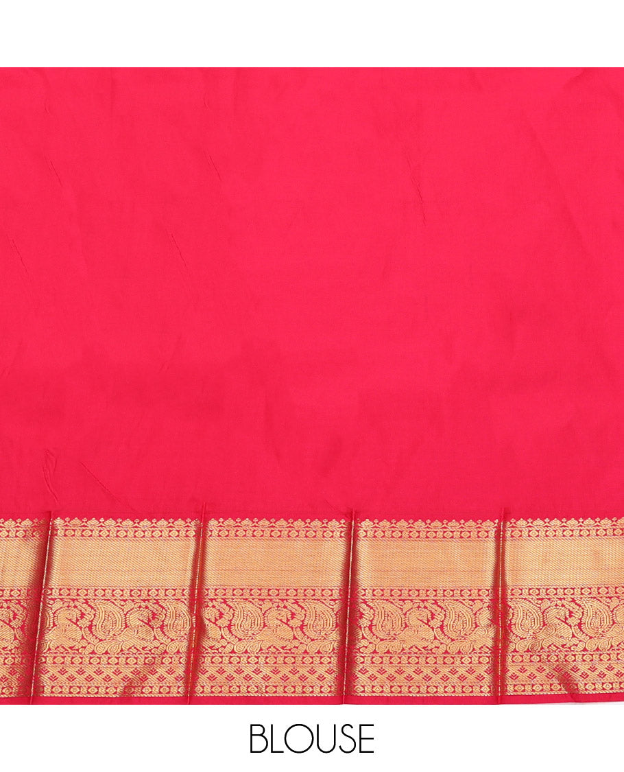 Violet Budget Silk Saree, Elevated with Zari Buttas, Complemented by a Contrast Traditional Zari Border, Grand Pallu, and a Contrast Blouse